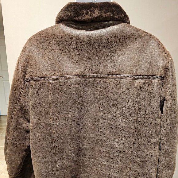 Overland Lamb Shearling Men Coat Large Brown 100% Leather Jacket Fur Retail$1700 - Picture 3 of 11